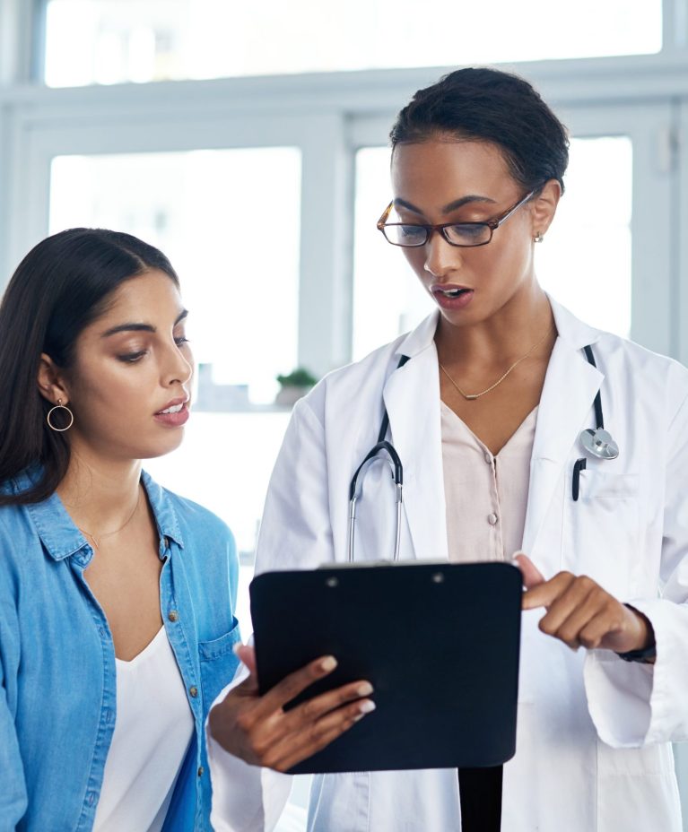 Doctor,,Patient,And,Clipboard,In,Office,For,Healthcare,,Prescription,And